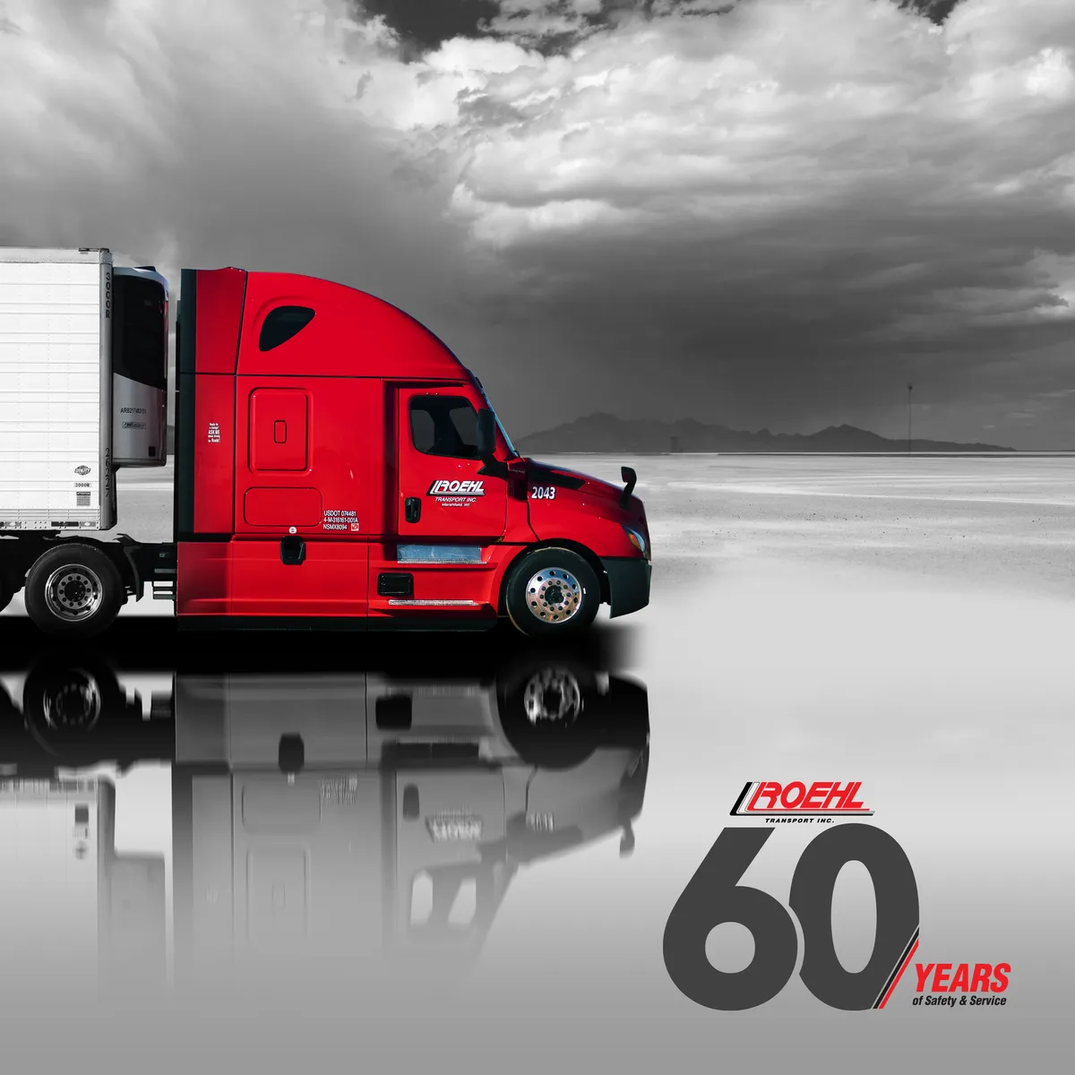 Roehl truck reflected in the Salt Lake